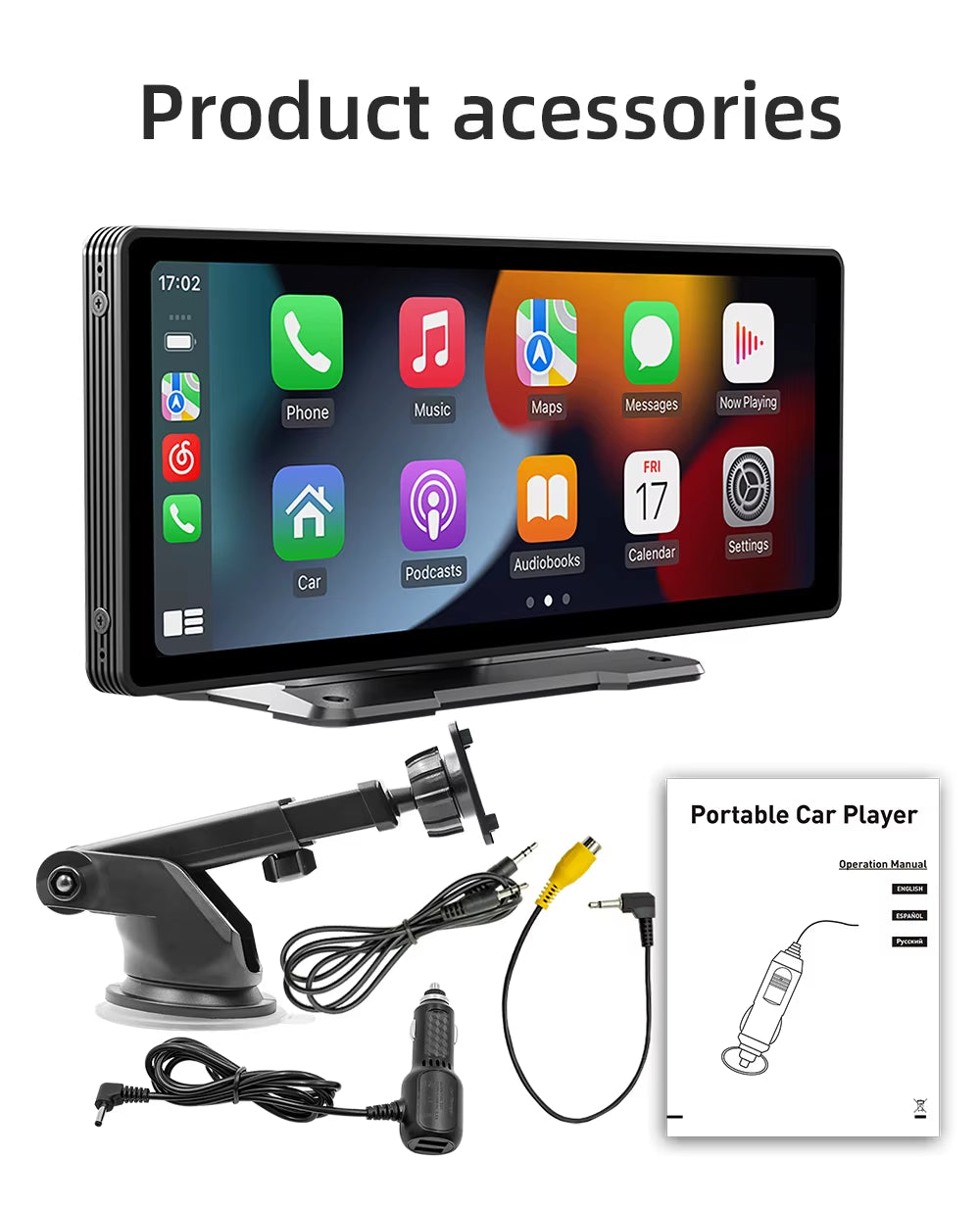 10.26 Inch Portable Wireless Carplay Screen HD Rear Reversing Camera Car Radio DVR MP5 Multimedia Video Player Android Auto